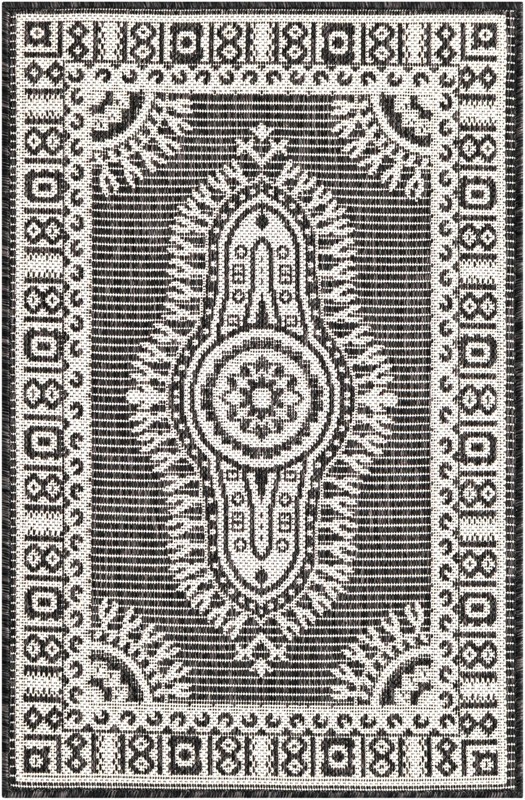 2' x 3' Bainbridge · Border Outdoor Rug, black and white