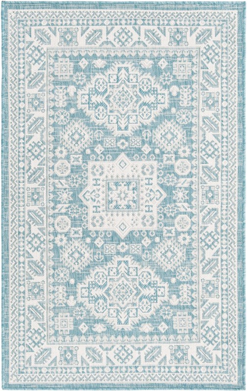 3' x 5' 3 Bellamy · Border Outdoor Rug, aqua