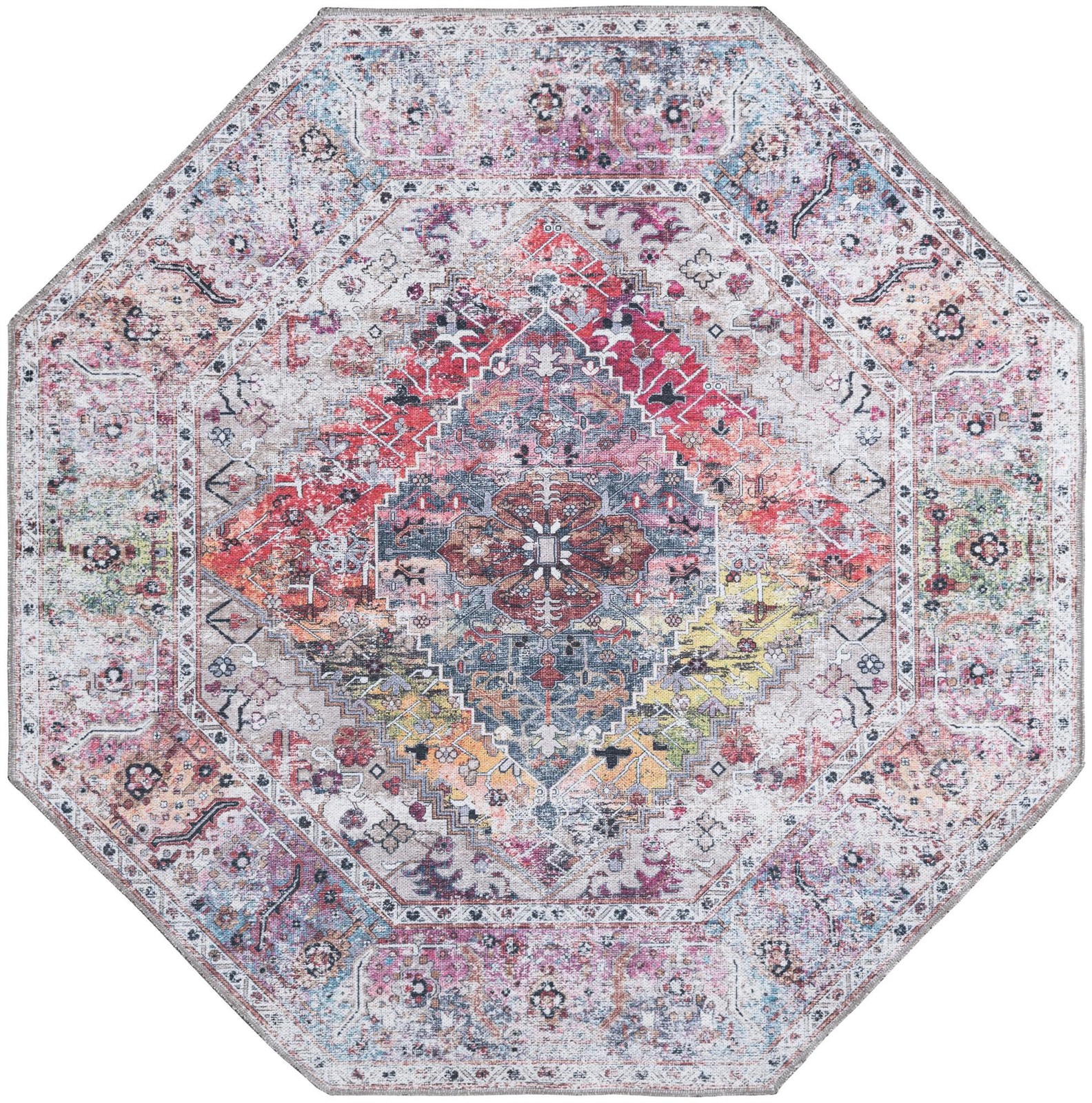 5' 3 x 5' 3 Trillium · Distressed medallion Washable Rug, ivory and multi