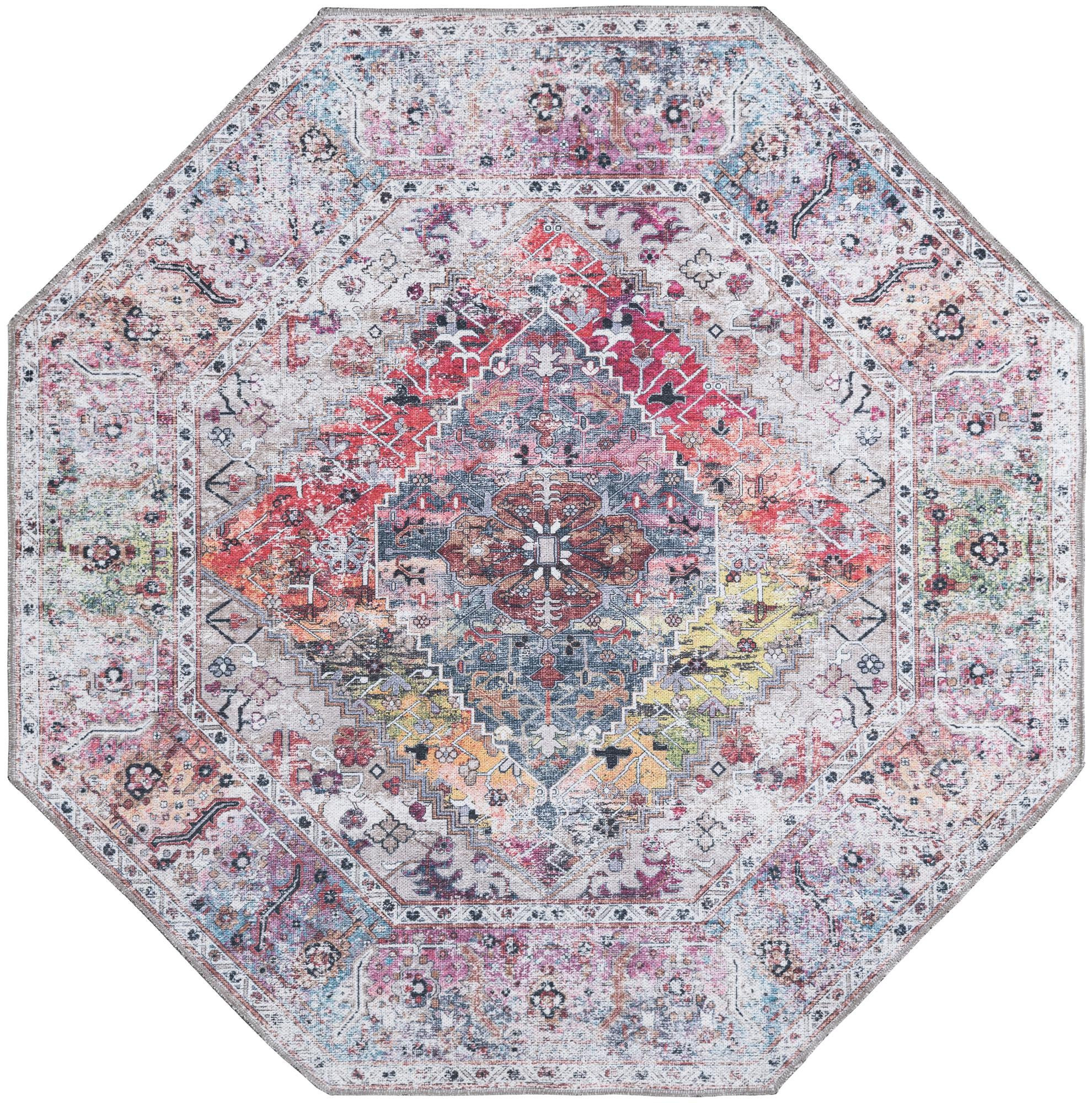 5' 3 x 5' 3 Trillium · Distressed medallion Washable Rug, ivory and multi