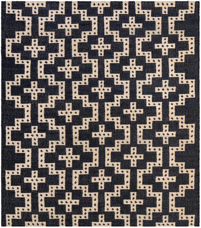 7' 10 x 10' Earley · Geometric Wool Rug, navy and white