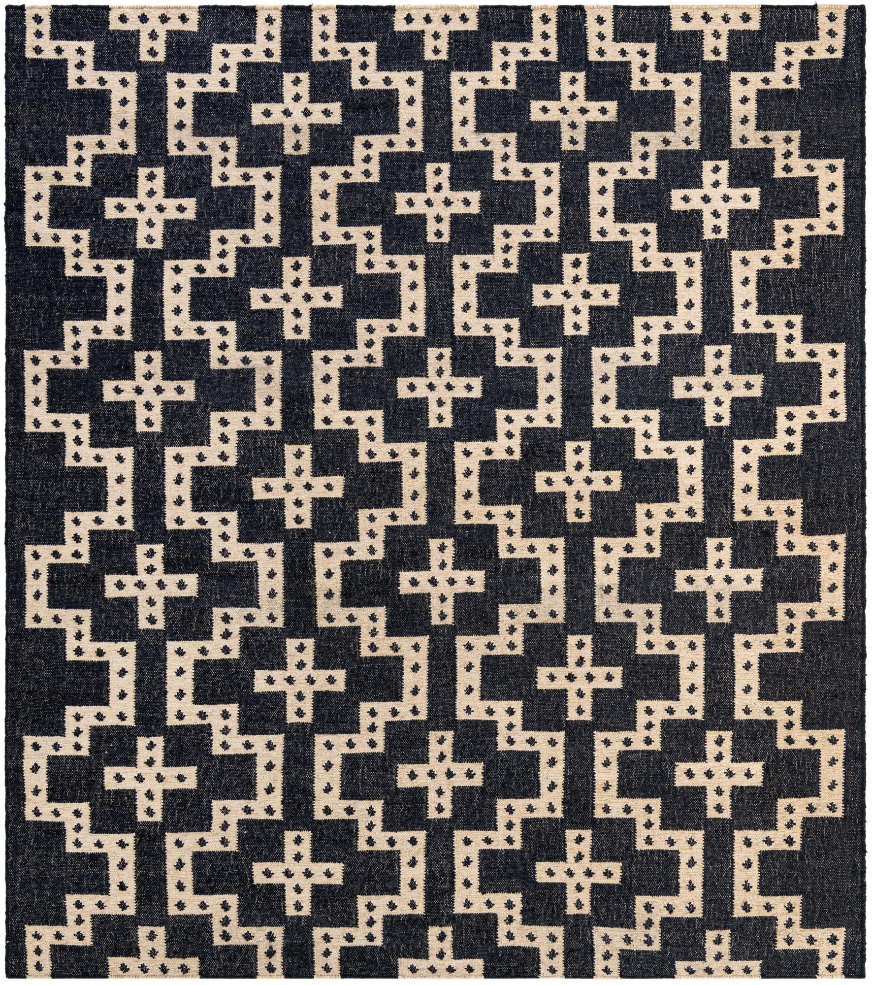 7' 10 x 10' Earley · Geometric Wool Rug, navy and white