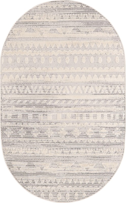 5' 3 x 8' Nightingale · Tribal geometric rug, beige and gray
