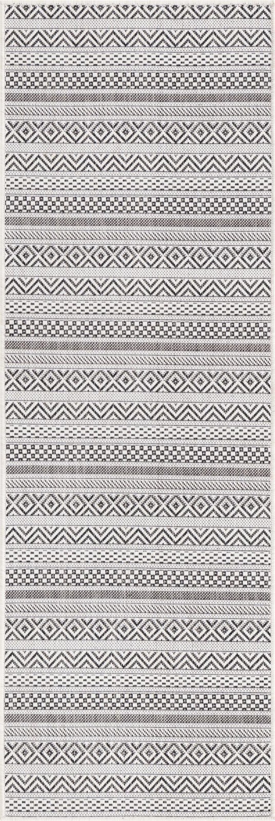 2' x 6' Merlin · Striped geometric Outdoor Rug, beige and black