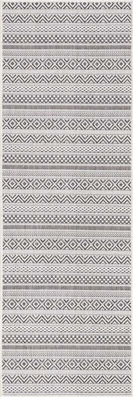 2' x 6' Merlin · Striped geometric Outdoor Rug, beige and black