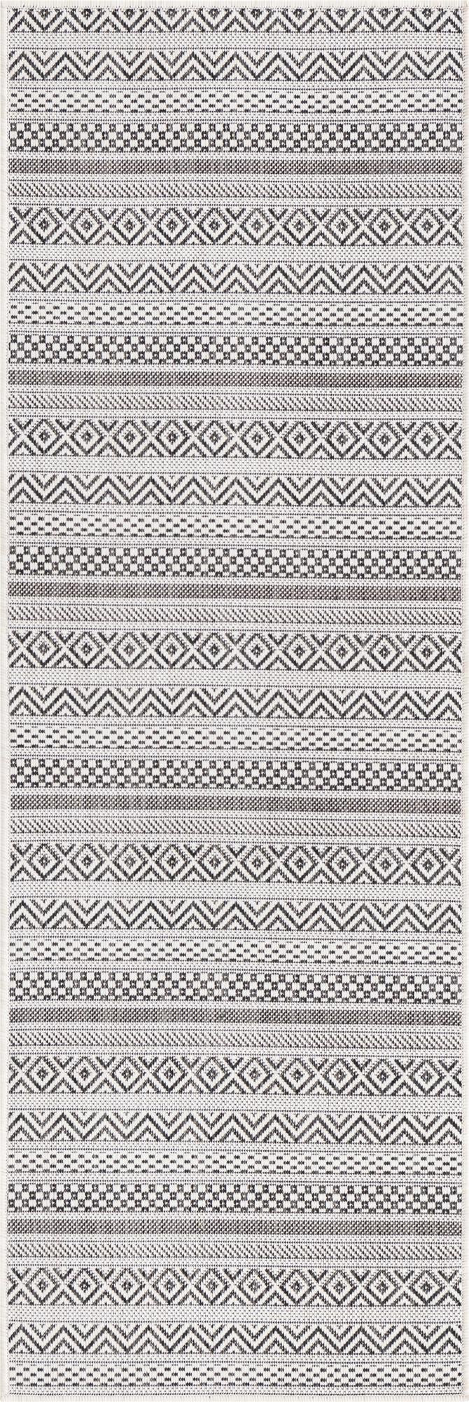 2' x 6' Merlin · Striped geometric Outdoor Rug, beige and black
