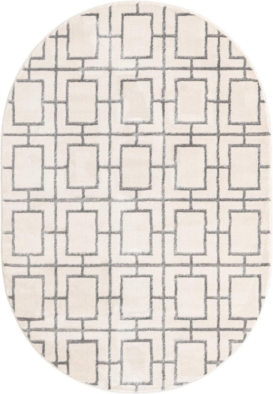 4' x 6' Cowley · Geometric trellis rug, white and silver