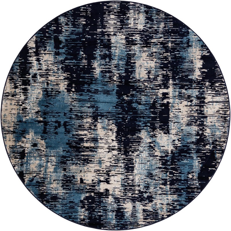 7' 10 x 7' 10 Boland · Abstract rug, navy and ivory
