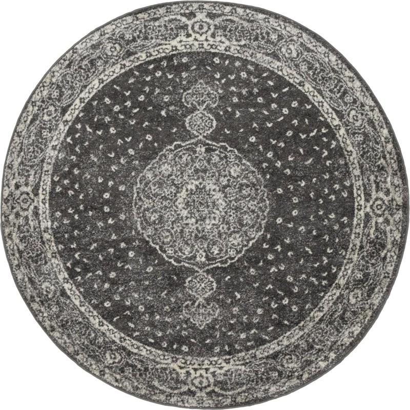 5' 3 x 5' 3 Eudora · Medallion rug, dark gray and ivory