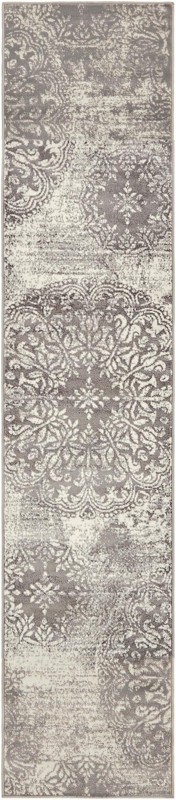 2' x 9' 10 Blakemore · Distressed medallion rug, gray and ivory