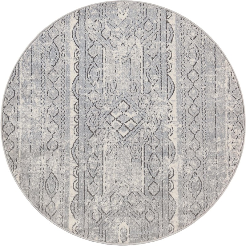 3' x 3' Grouse · Geometric tribal rug, gray and ivory