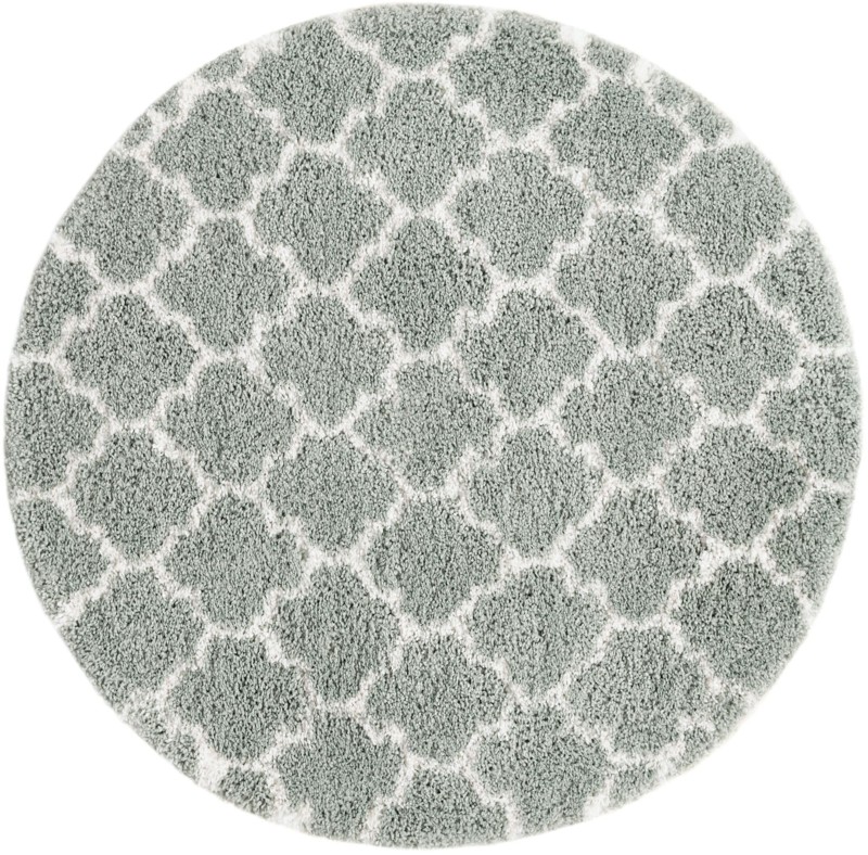 5' 3 x 5' 3 Jameson · Trellis Shag Rug, cyan and ivory