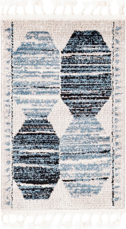 2' x 3' Aynsley · Geometric rug, blue, black and ivory