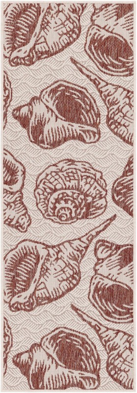 2' x 6' Arcata · Pictoral Outdoor Rug, ivory and rust red