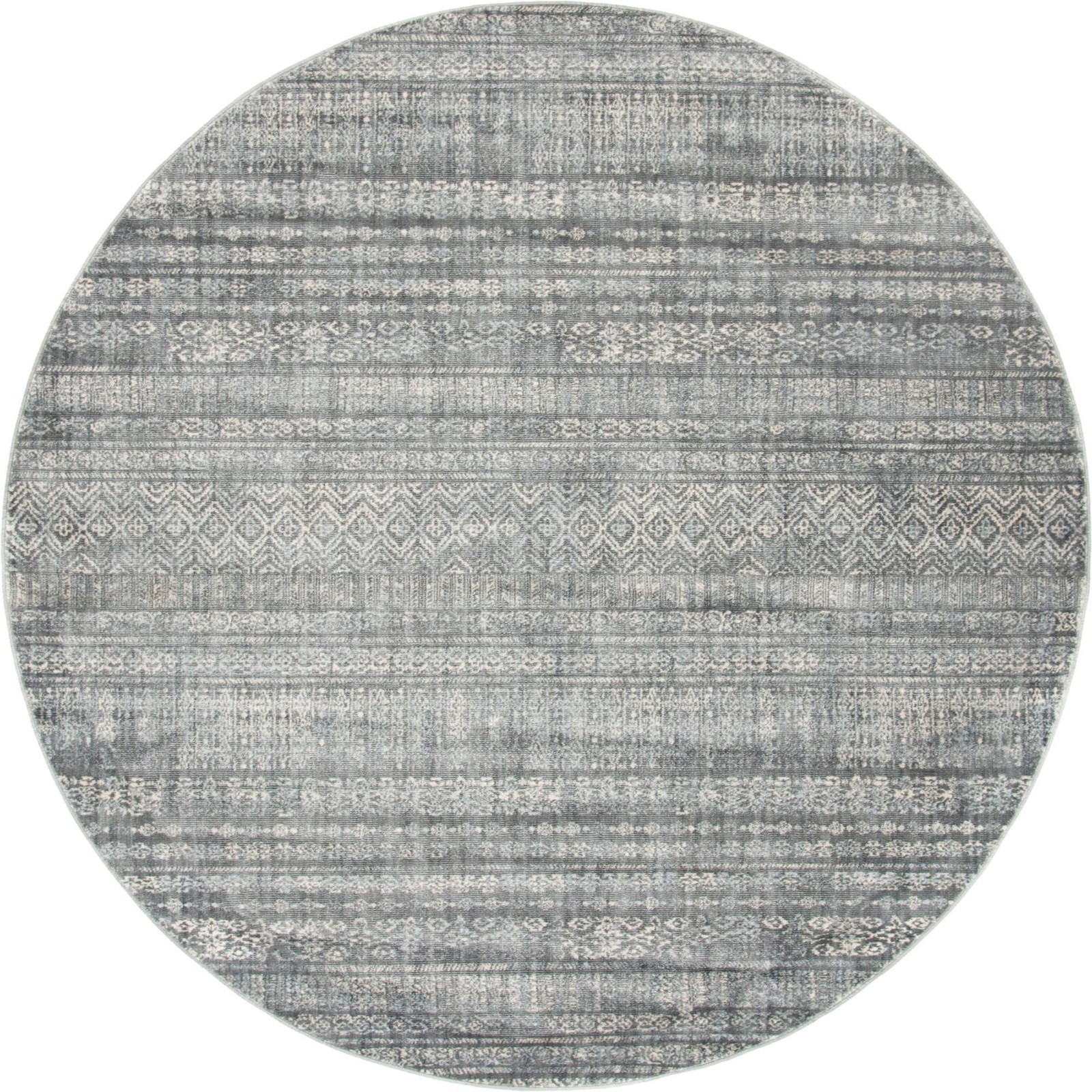 8' x 8' Keswick · Striped rug, gray and light blue