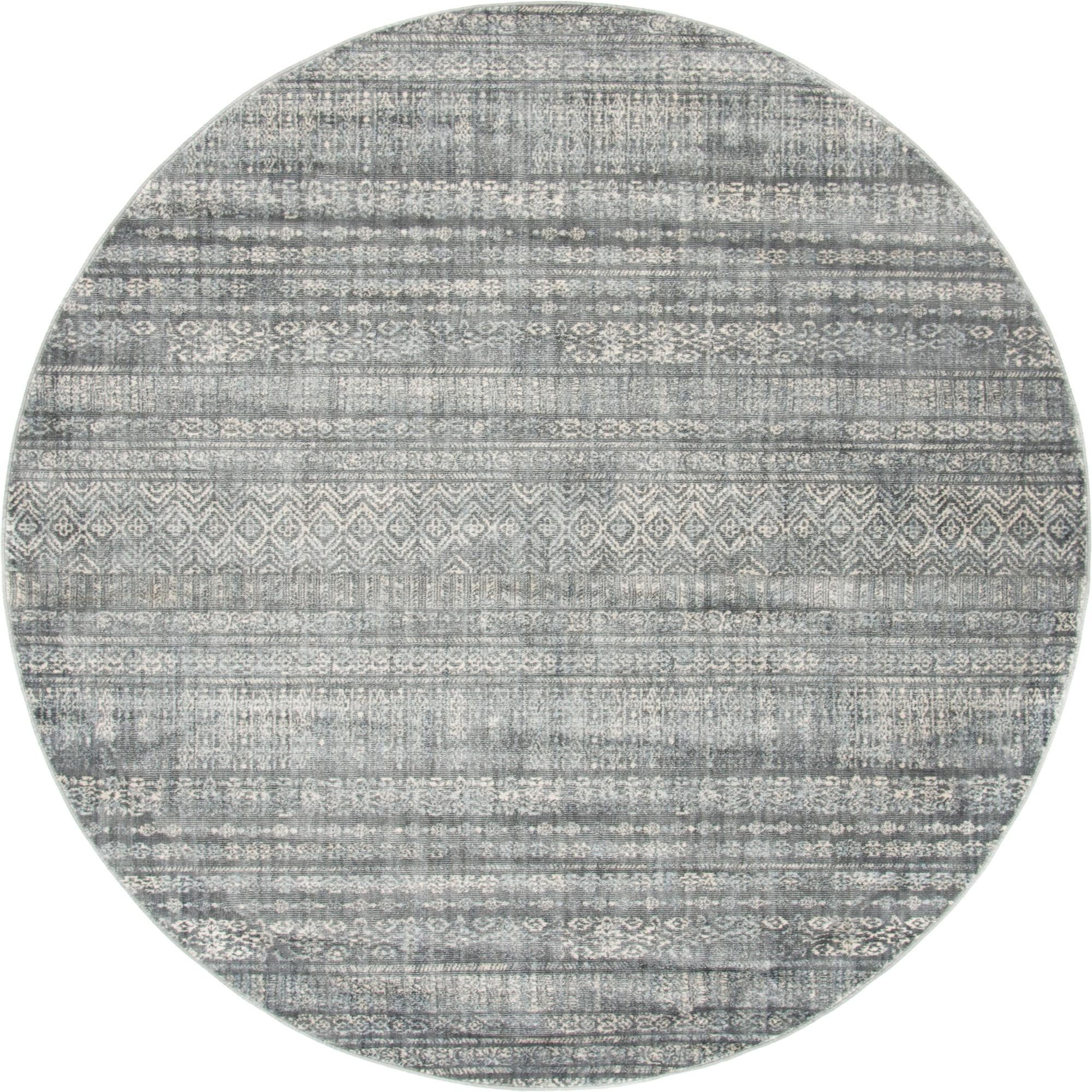 8' x 8' Keswick · Striped rug, gray and light blue