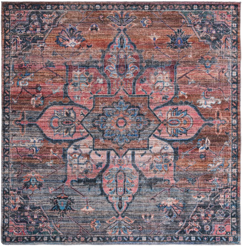 Sibley · Medallion Washable Rug, rust and denim blue