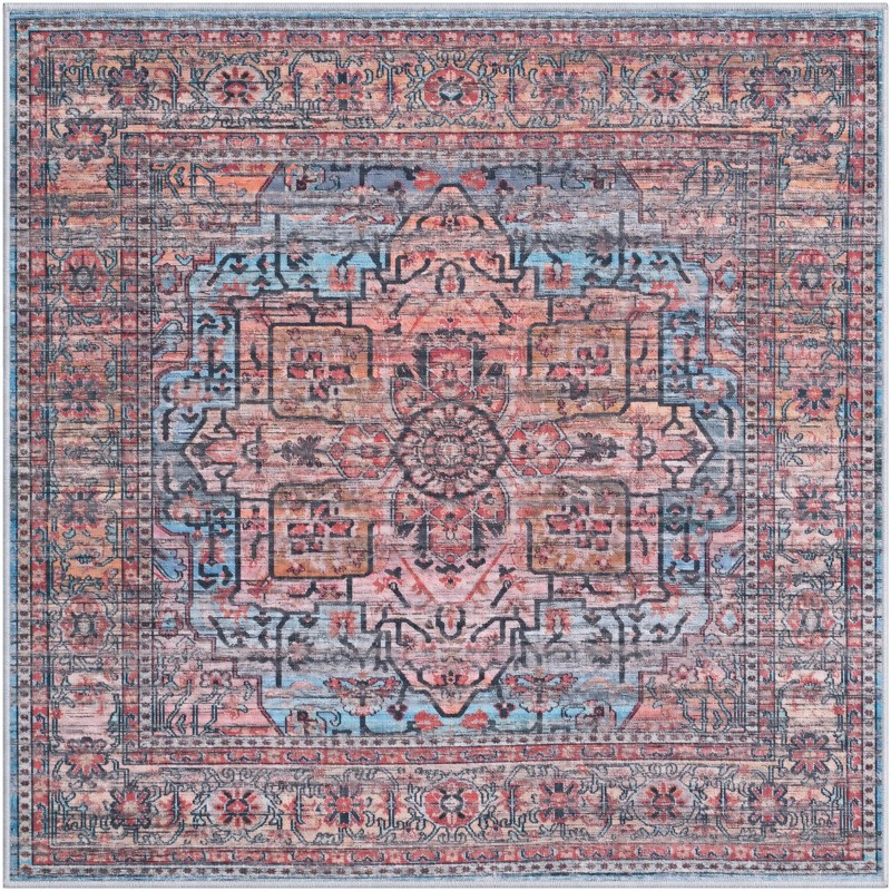 4' x 4' Sawyer · Medallion rug, rust and blue