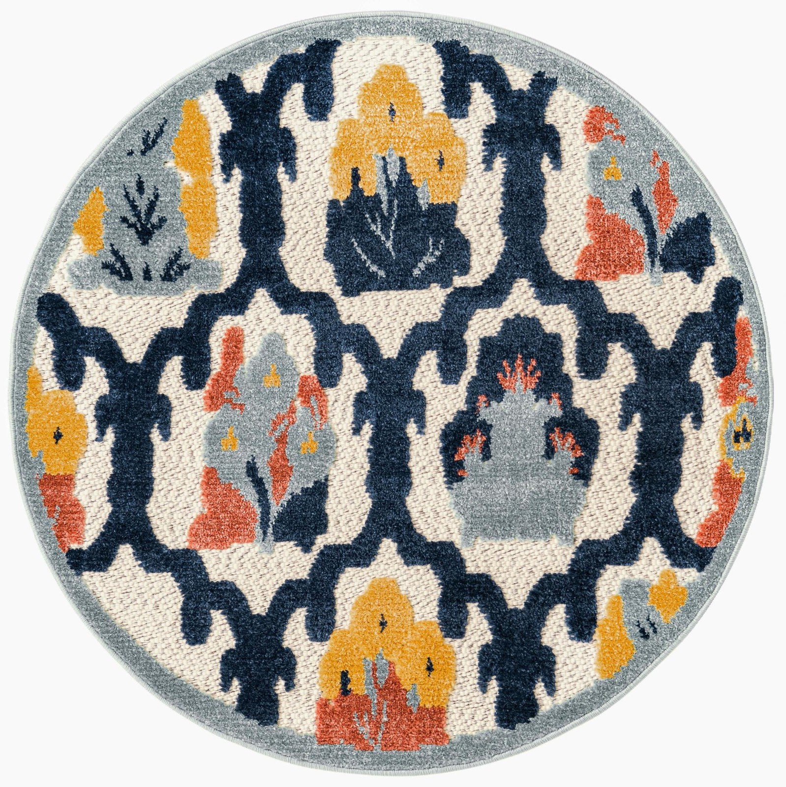 3' 3 x 3' 3 Bandera · Floral lattice Outdoor Rug, ivory and navy