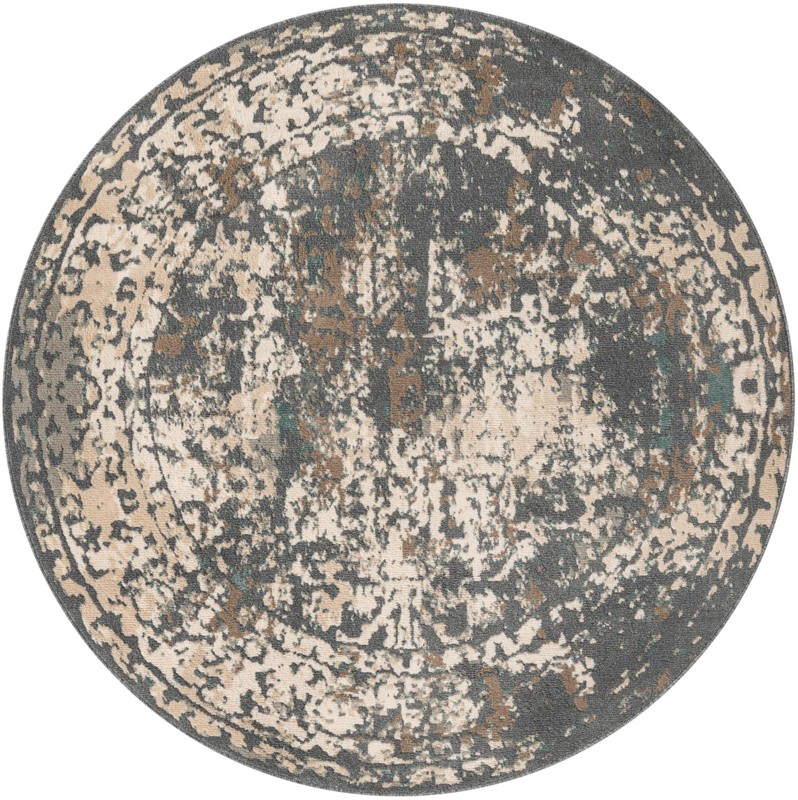6' x 6' Maude · Distressed medallion rug, gray and beige