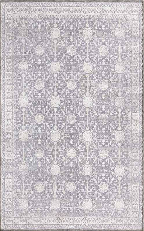 3' 6 x 5' 6 Garrison · Medallion Washable Rug, gray and ivory