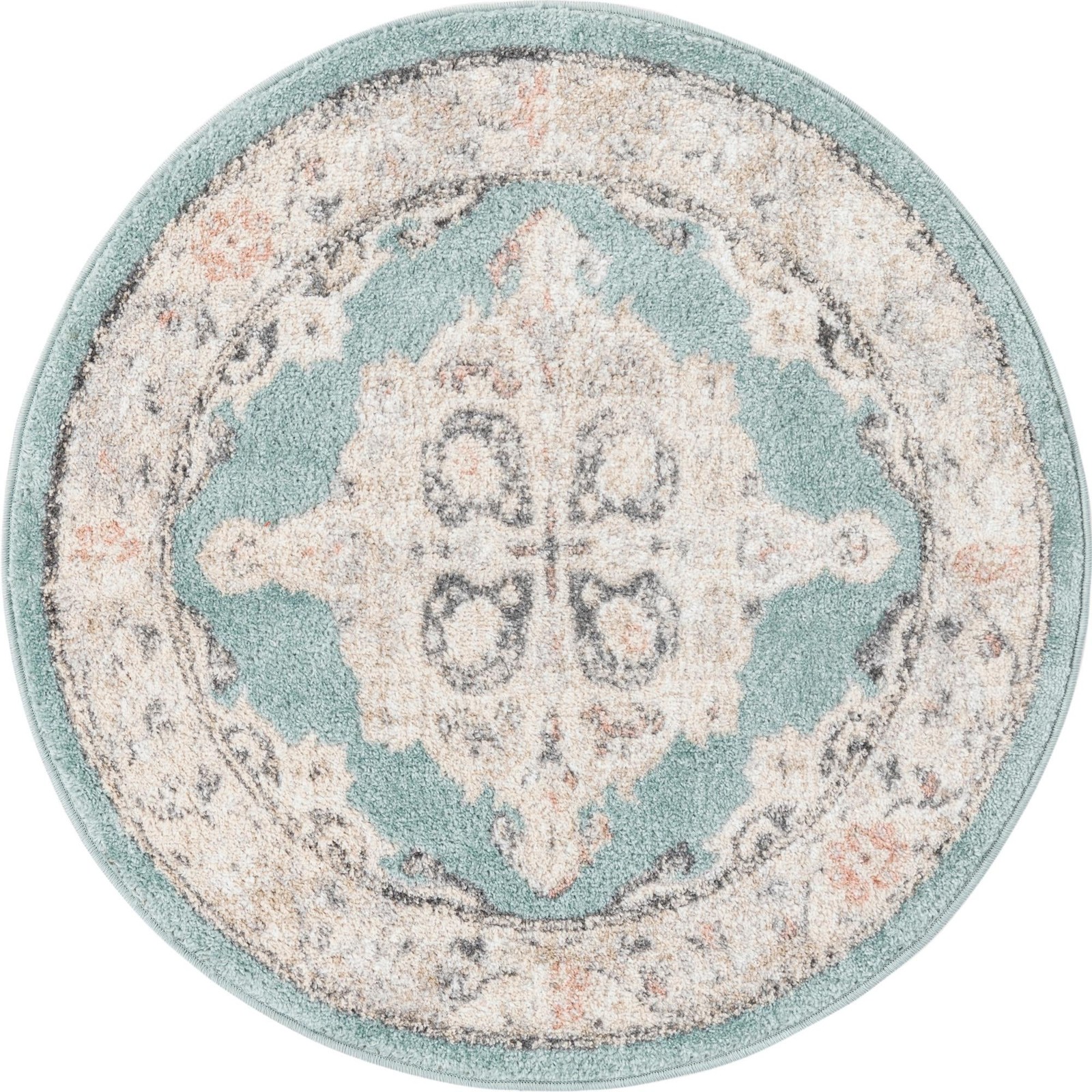 3' 3 x 3' 3 Selby · Border rug, aqua