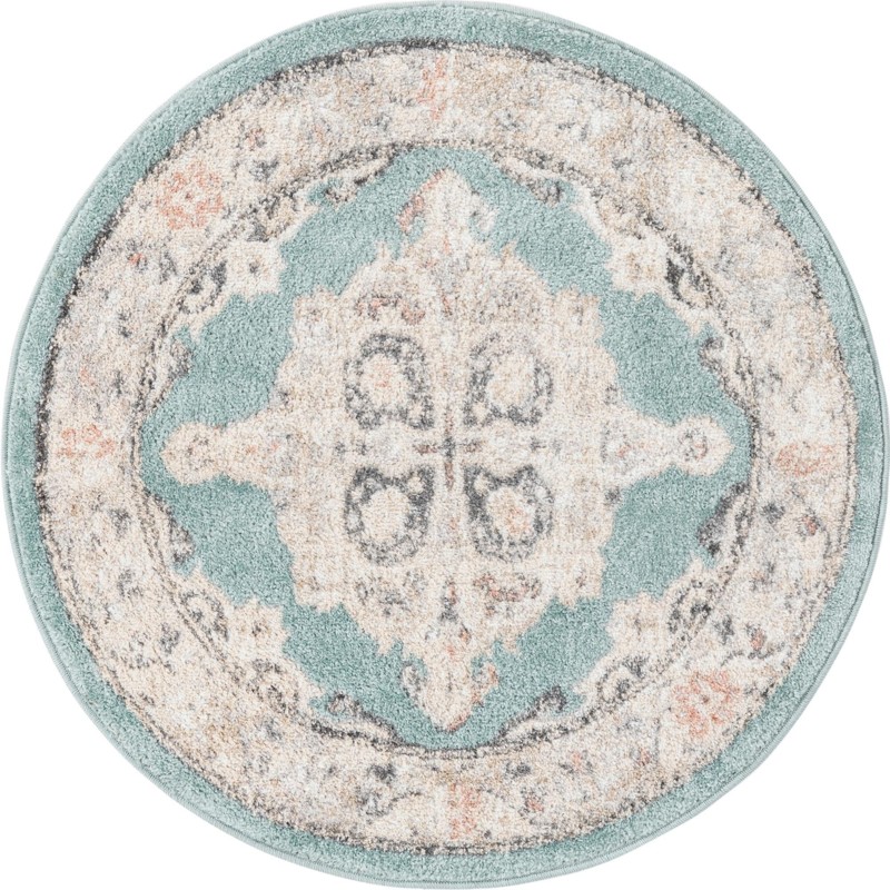 3' 3 x 3' 3 Selby · Border rug, aqua