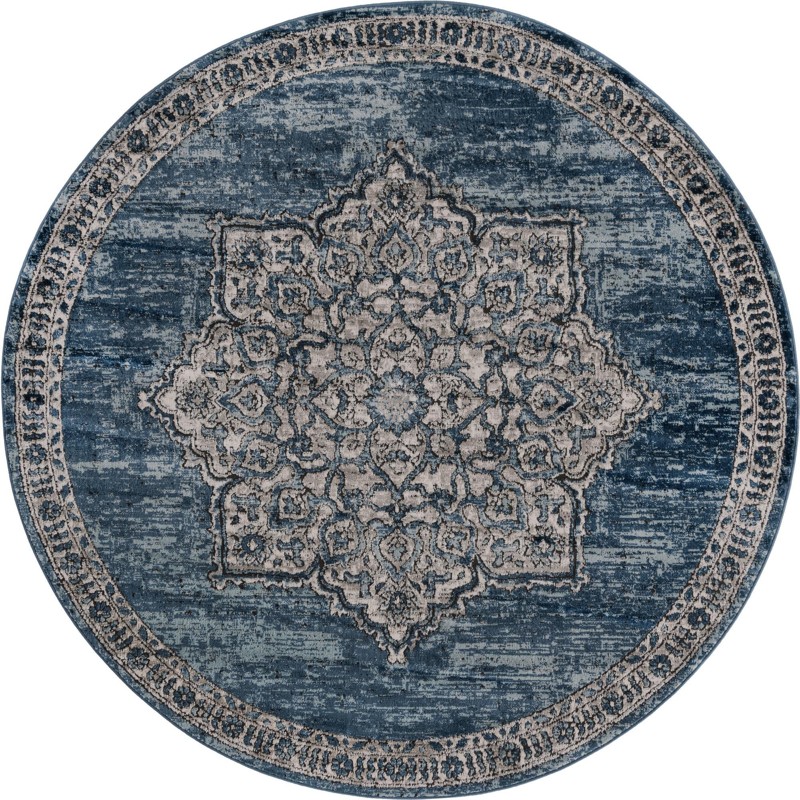 7' x 7' Wade · Border rug, blue