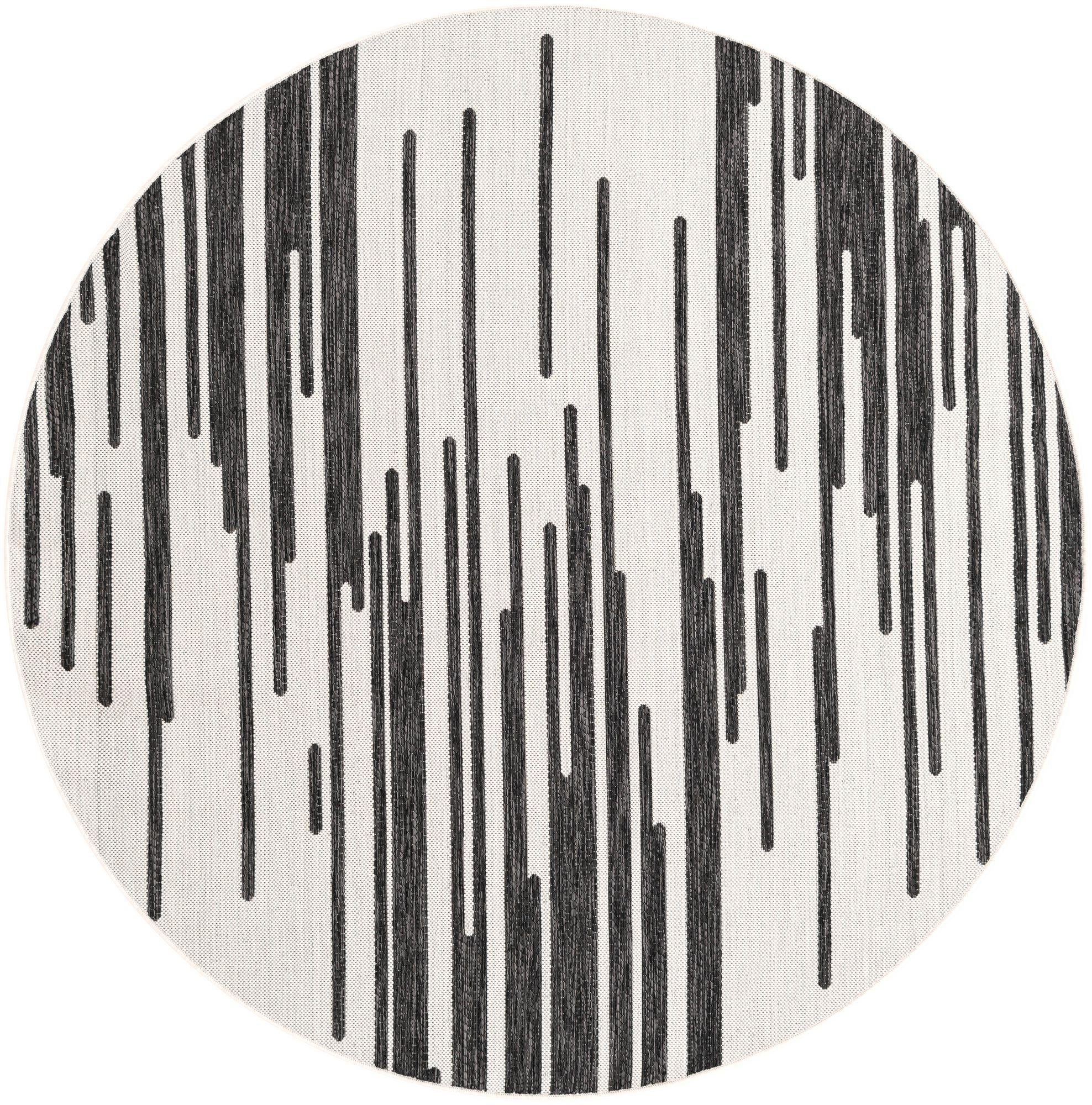 6' x 6' Copse · Abstract Outdoor Rug, black and white
