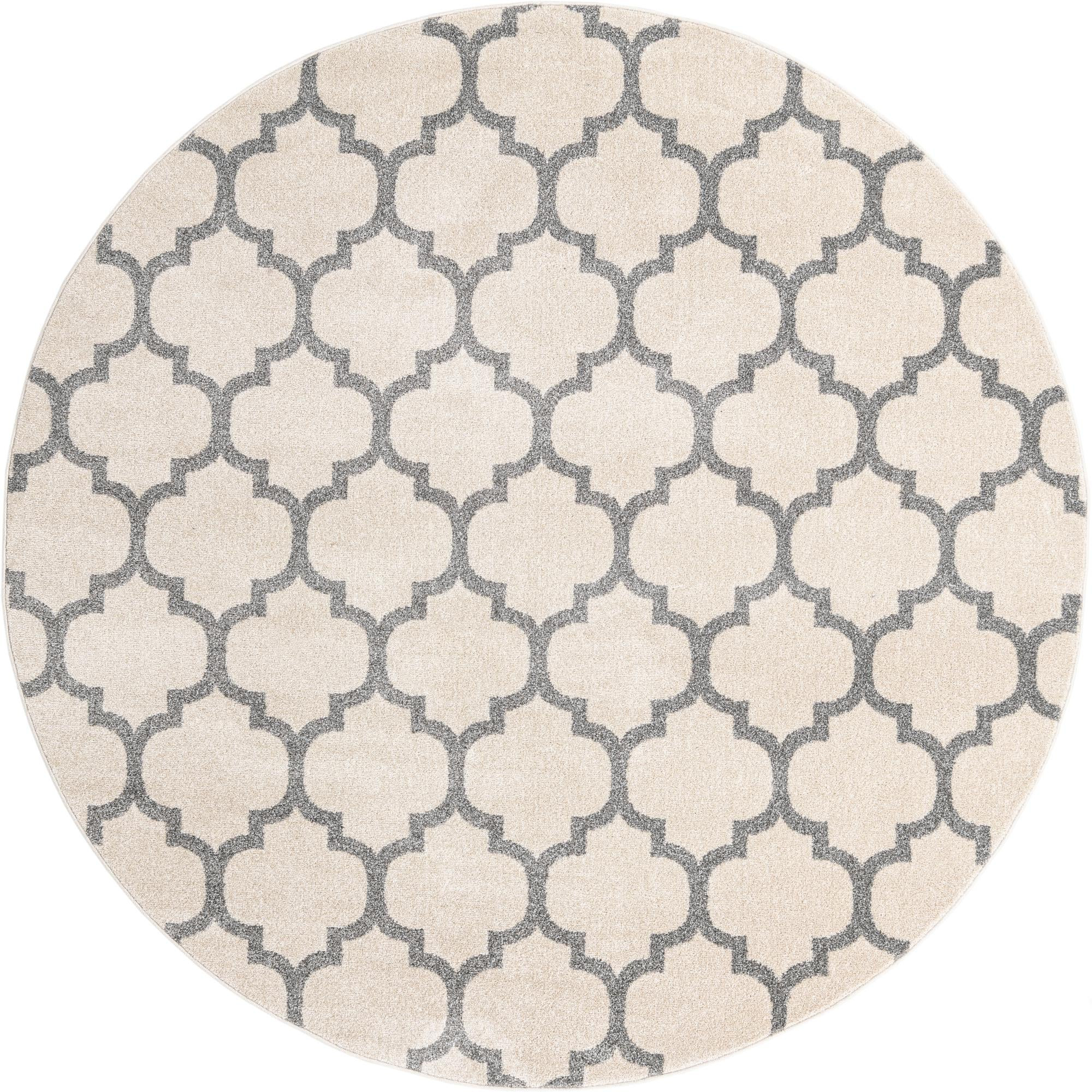 7' 10 x 7' 10 Arkwright · Trellis rug, beige and gray