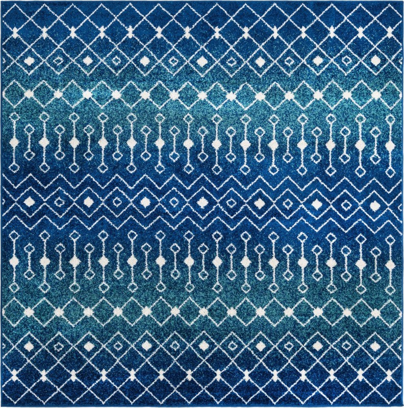 7' 10 x 7' 10 Boswell · Tribal trellis rug, navy and teal