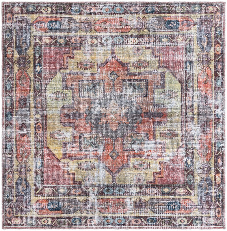 7' 3 x 7' 3 Chandler · Distressed medallion Washable Rug, rust and yellow