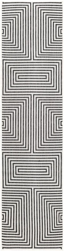 2' x 8' Gorse · Geometric Outdoor Rug, white and black