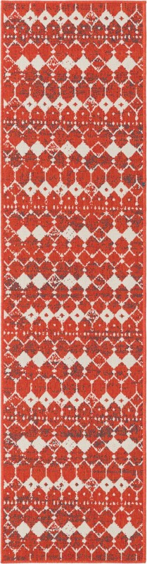 2' x 8' Stowe · Geometric diamond Outdoor Rug, rust and ivory