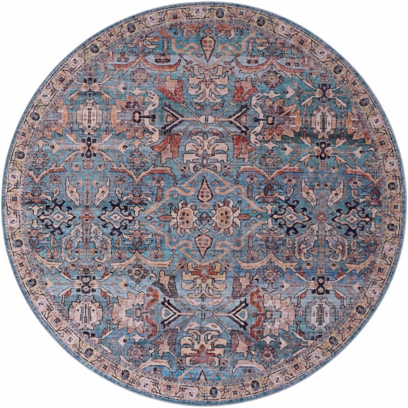 10' 6 x 10' 6 Medford · Distressed medallion rug, pink and gray