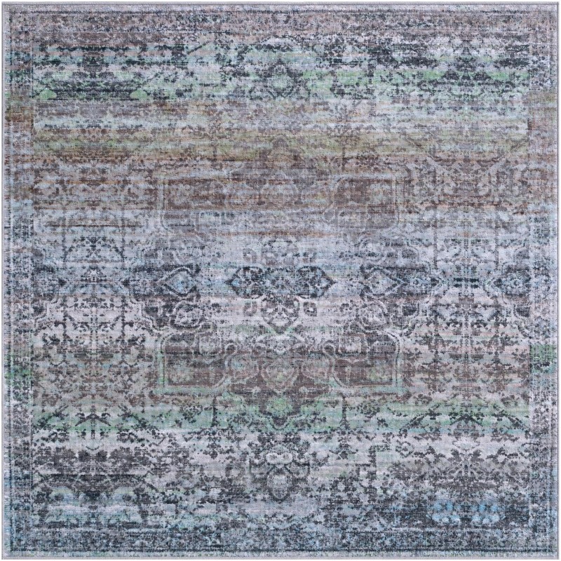 6' x 6' Rideout · Distressed medallion rug, blue and purple