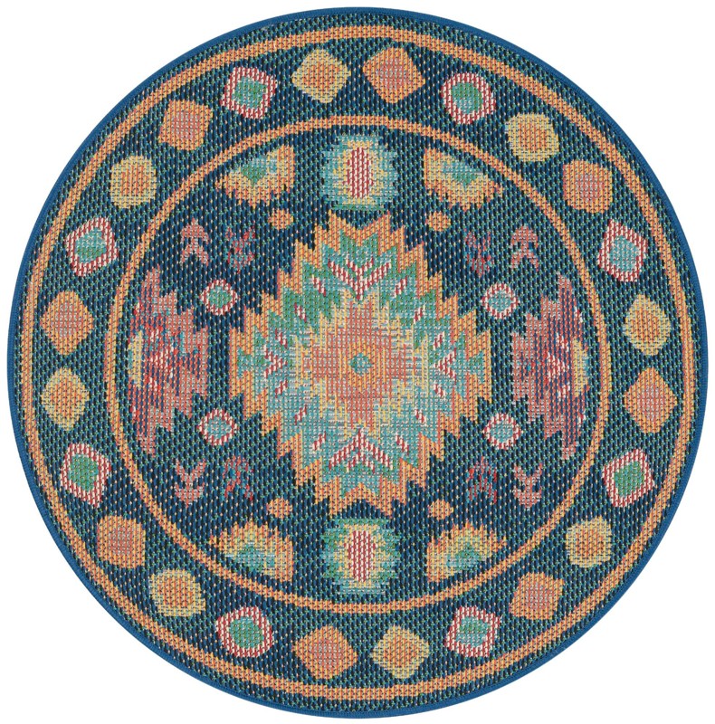 3' 3 x 3' 3 Phelps · Southwestern geometric Outdoor Rug, multicolor and navy