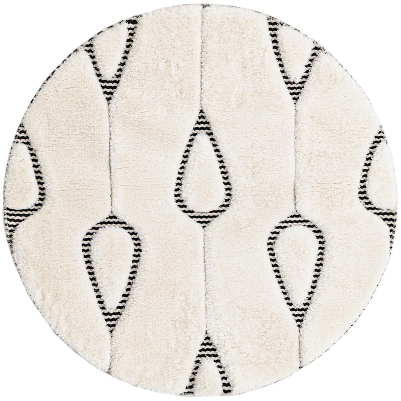 3' x 3' Russell · Geometric teardrop rug, ivory and black