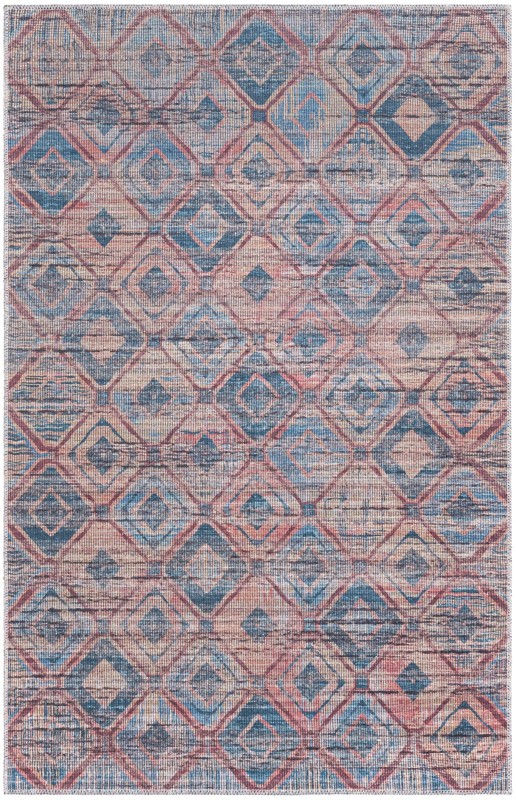 4' x 6' Torrance · Geometric diamond Washable Rug, peach and blue