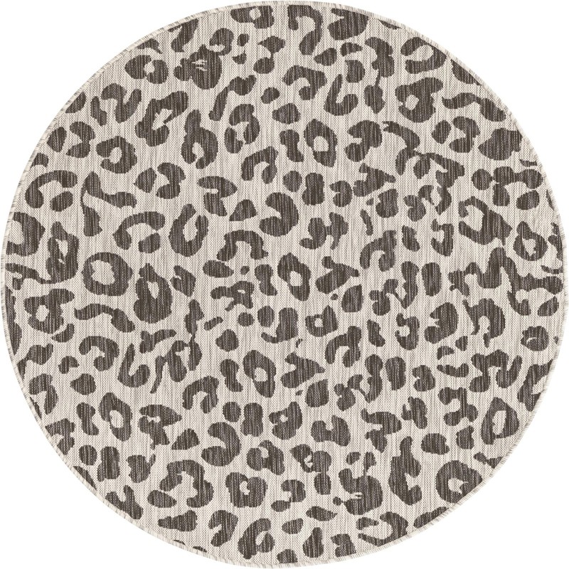 5' 3 x 5' 3 Cardamom · Leopard print Outdoor Rug, gray and cream
