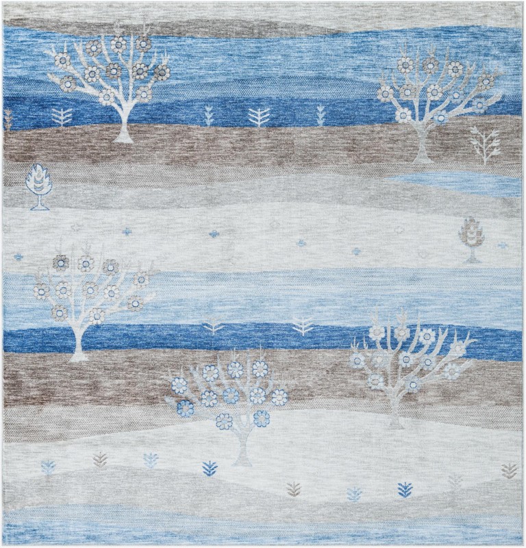 Glenn · Floral / botanical rug, blue gray