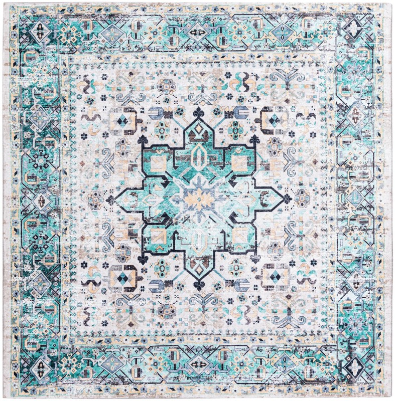 Tatlock · Medallion Washable Rug, aqua and ivory