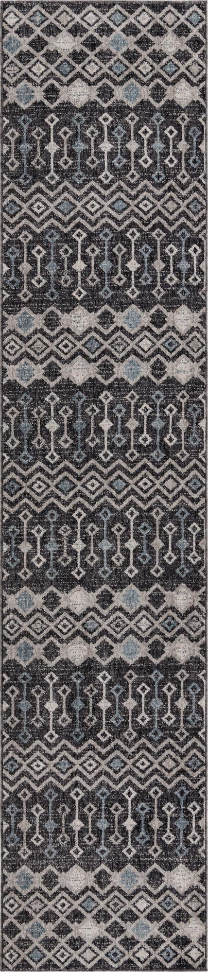 2' 7 x 12' Harlan · Geometric rug, charcoal and ivory