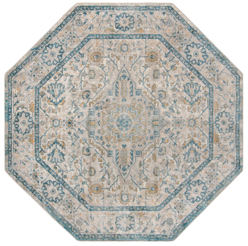 7' 10 x 7' 10 Thane · Medallion rug, gray and blue