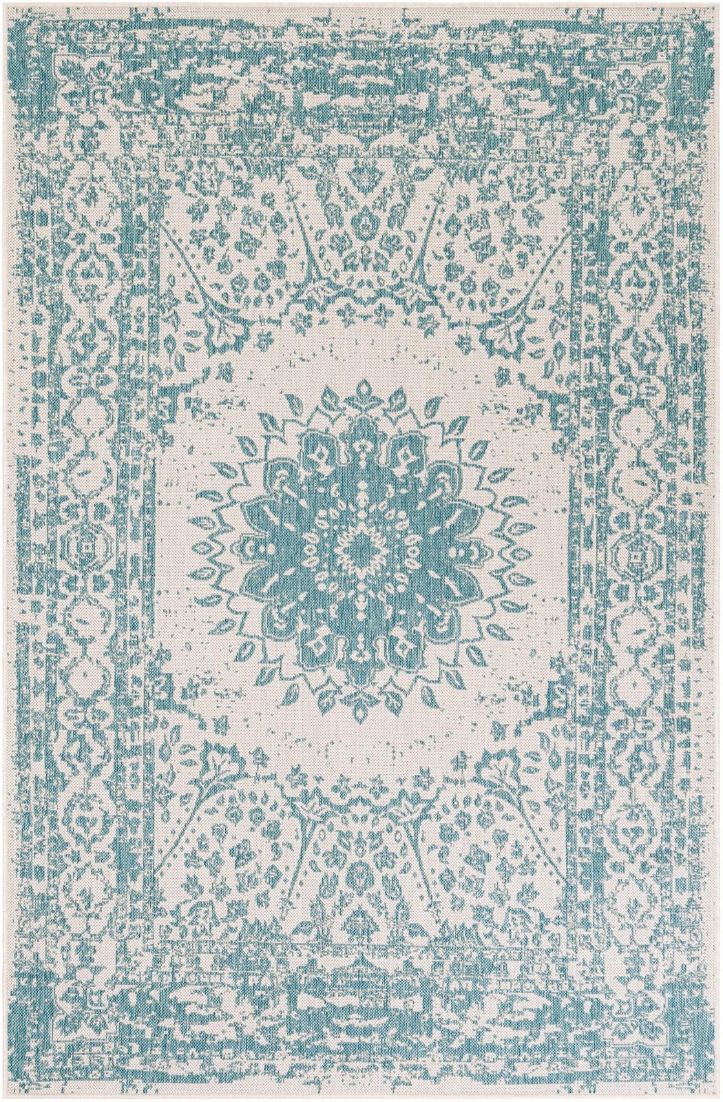 5' 3 x 8' Royce · Border Outdoor Rug, aqua