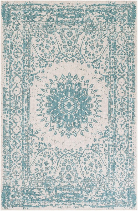 5' 3 x 8' Royce · Border Outdoor Rug, aqua