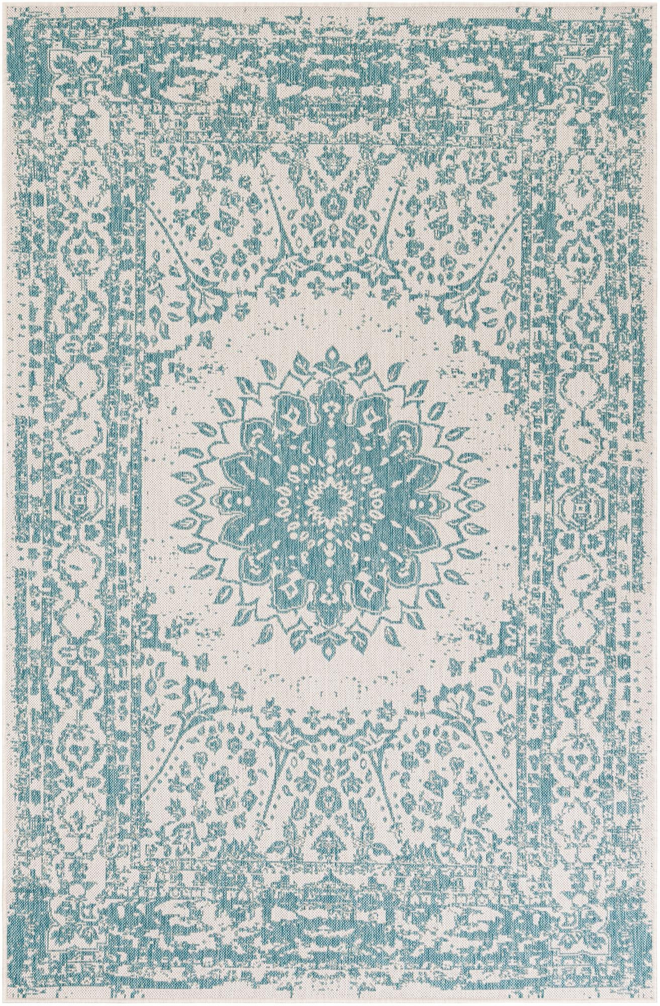 5' 3 x 8' Royce · Border Outdoor Rug, aqua