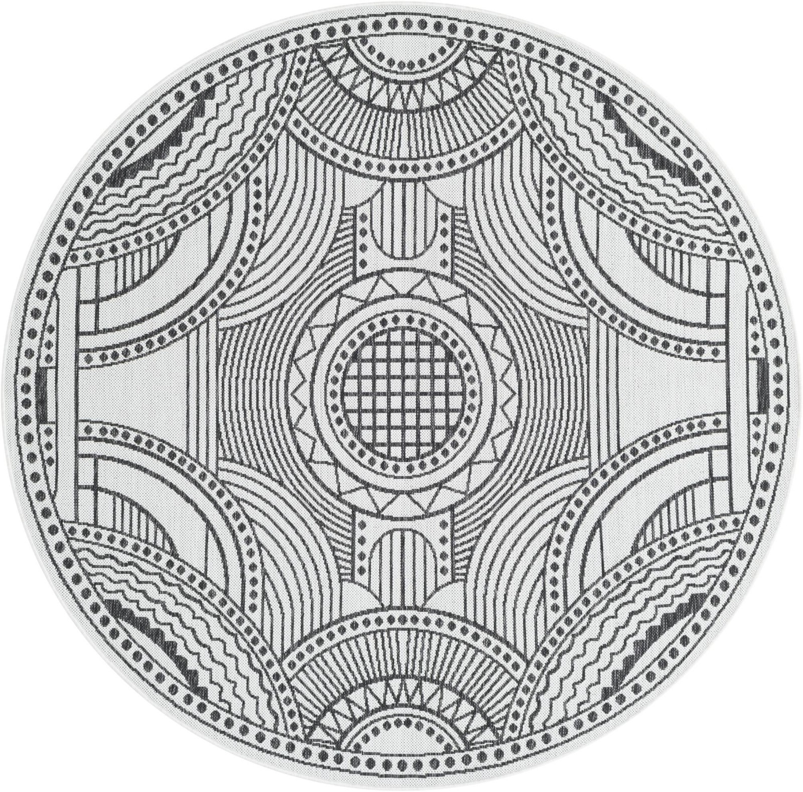 6' x 6' Brough · Medallion Outdoor Rug, white and black
