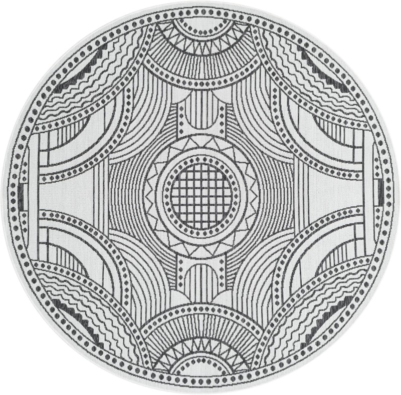 6' x 6' Brough · Medallion Outdoor Rug, white and black