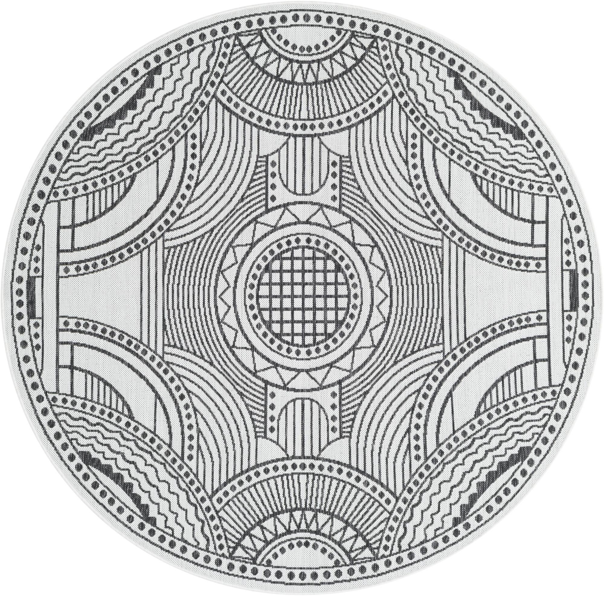 6' x 6' Brough · Medallion Outdoor Rug, white and black